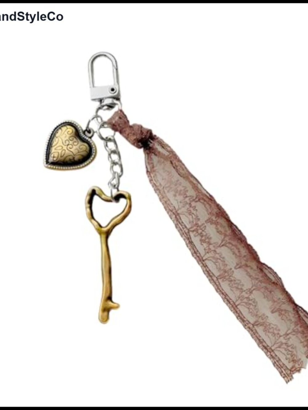 Bow Heart Skeleton Key Keychain Purse Bag Charm Metal Lace Wallet Accessory